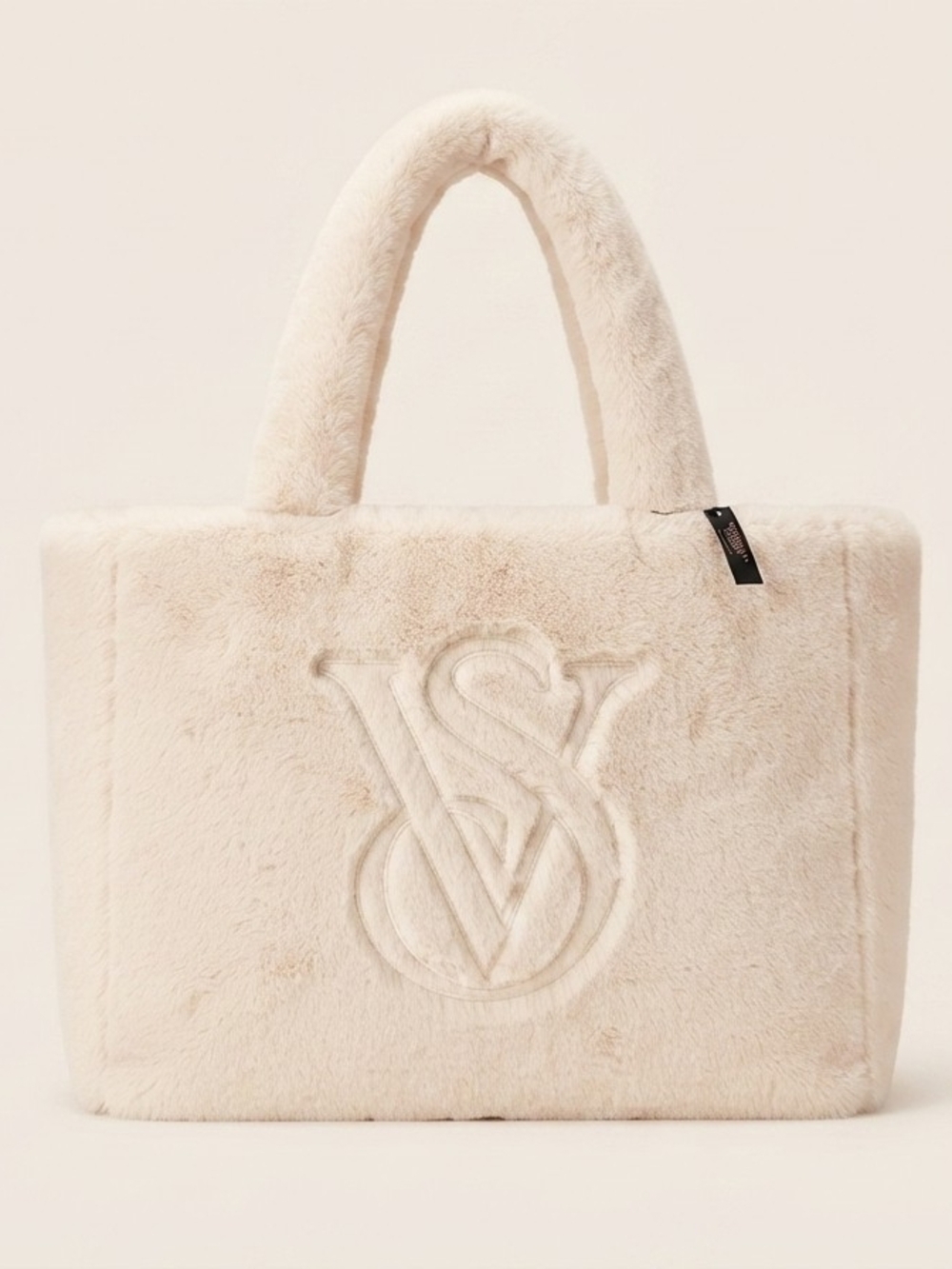 NWT Victoria’s Secret Plush Faux Fur Monogram Tote in Cream